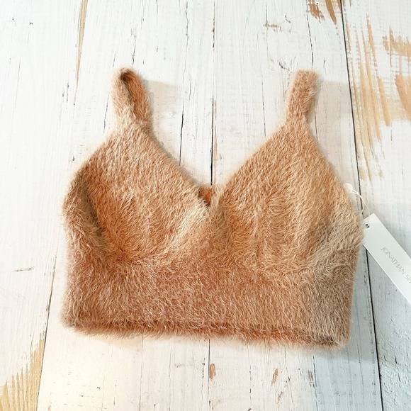 JONATHAN SIMKHAI Caroline Feathered Rib Bralette Size Small Chai - Picture 2 of 8